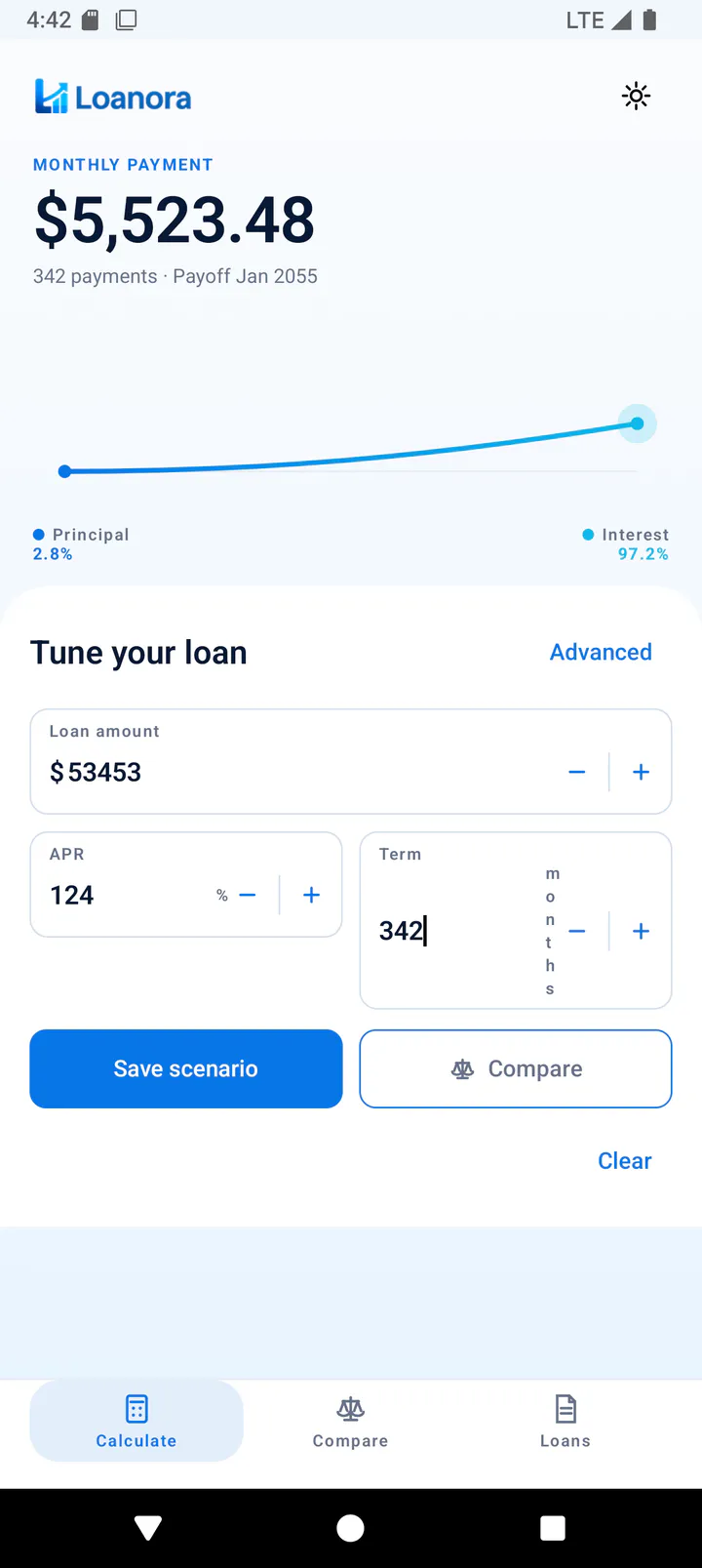 Loanora Android interface