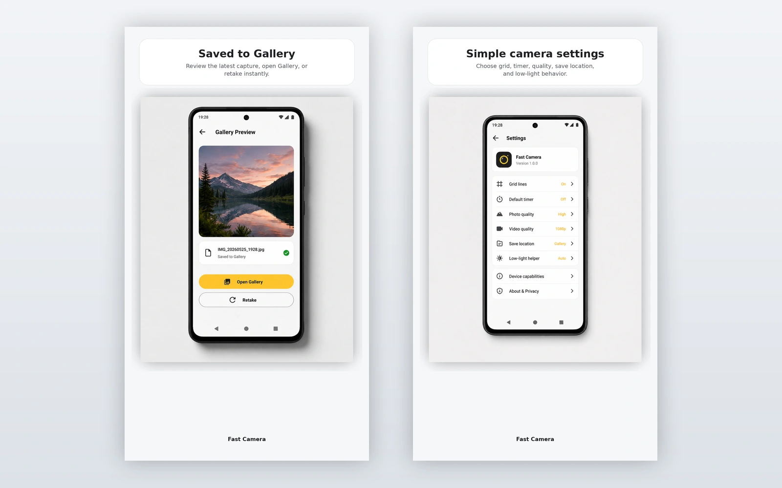 Fast Camera: Gallery and settings